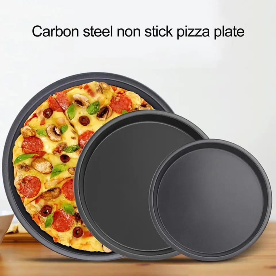 3 Piece Carbon Steel Non-Stick Pizza Pan Set | Round Baking Trays | 3 Sizes 28cm 32cm 36cm | Oven Safe 230°C | PFOA Free | Stackable Bakeware for Pizza Cake Pastry