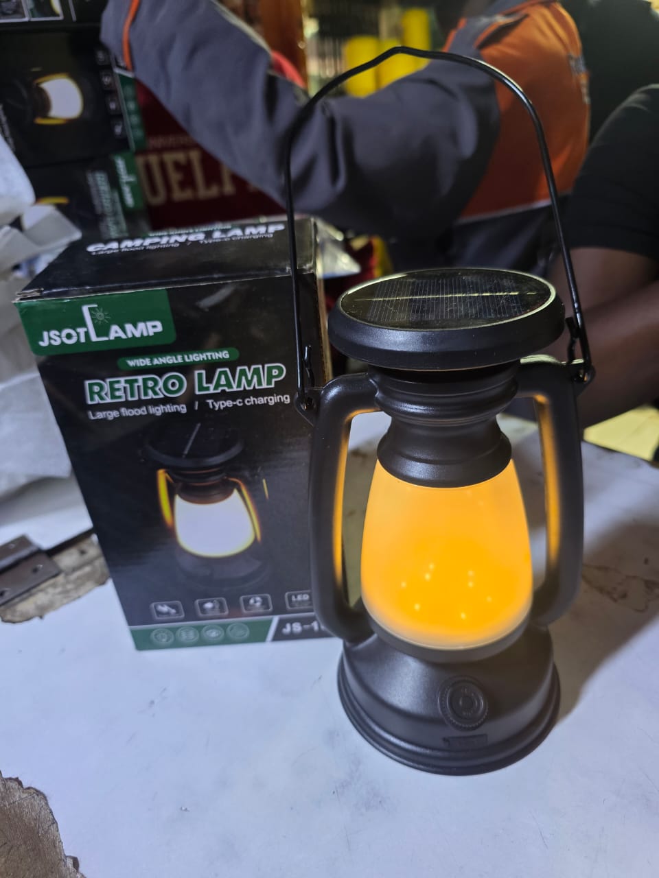 JSOT Retro Solar Rechargeable LED Lantern Type-C Charging Portable Emergency Camping Lamp for Indoor Outdoor Lighting