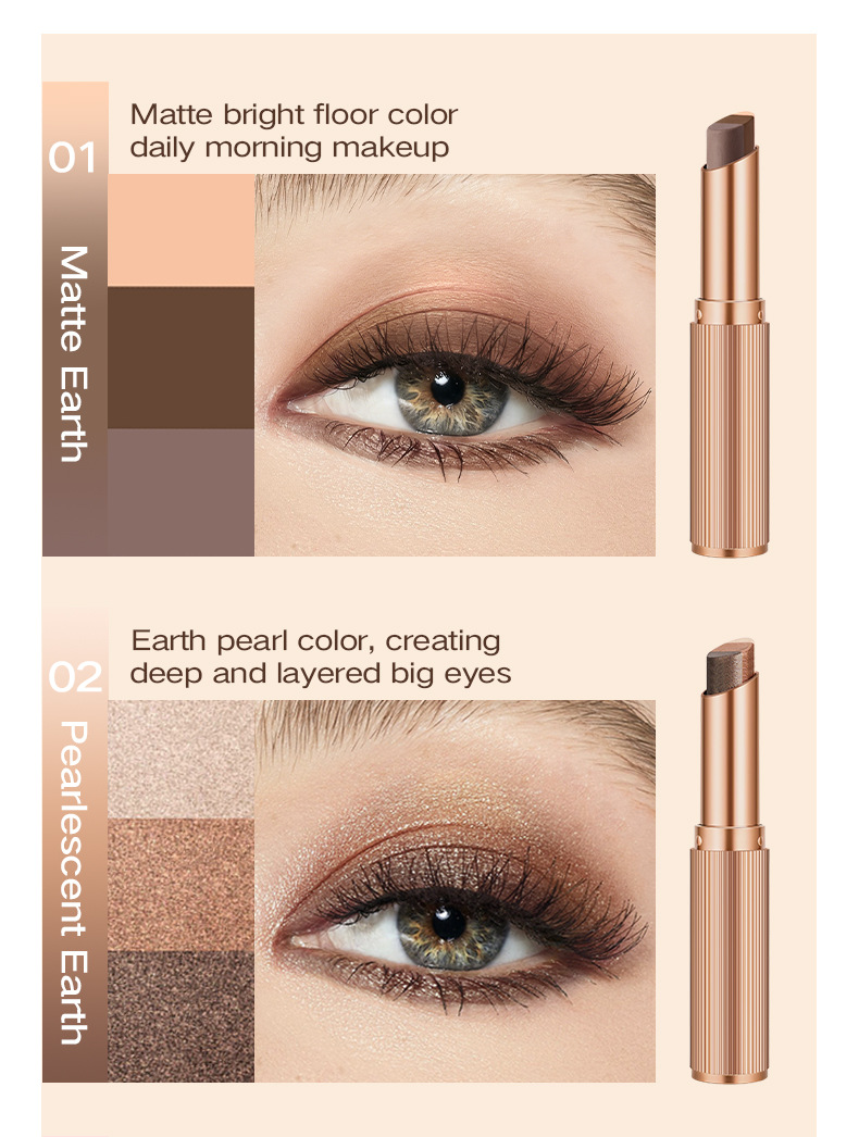 1PC Three Color Eye Shadow Stick, Matte, Fine Flash, low Saturation, Natural Pearl, a Touch of Color Changing eye Shadow Stick view 5