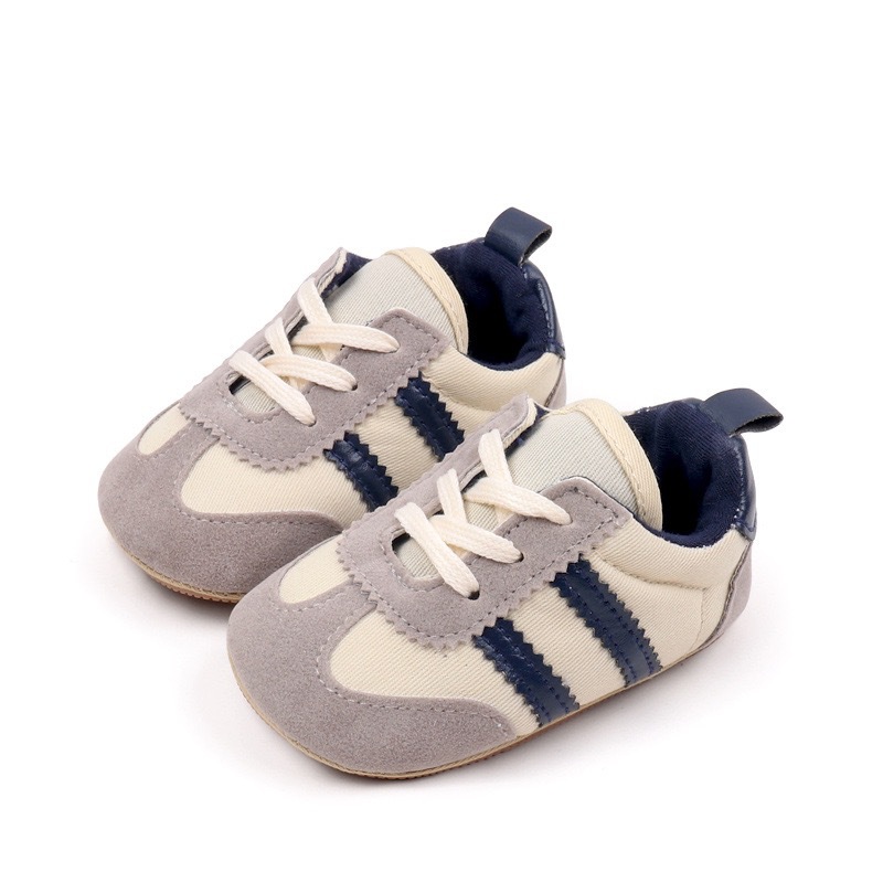 Newborn Kids Canvas Sneakers Casual Striped Baby Boy Girl Rubber Soft Sole Toddler Crib Shoes 0-18M Baby First Walkers
