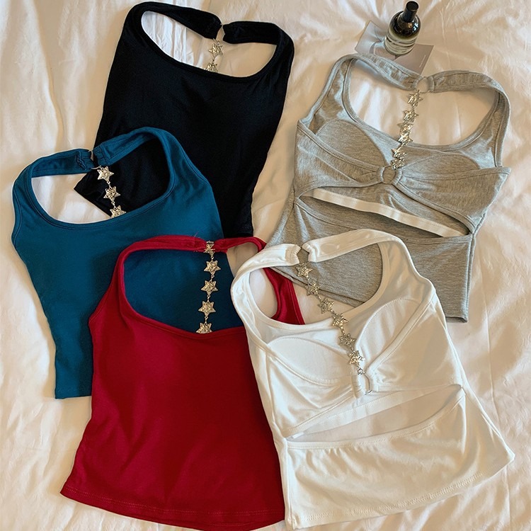 Sexy hot girl with star chain strap on the back tank top with camisole suitable for daily casual wear for exterior and interior