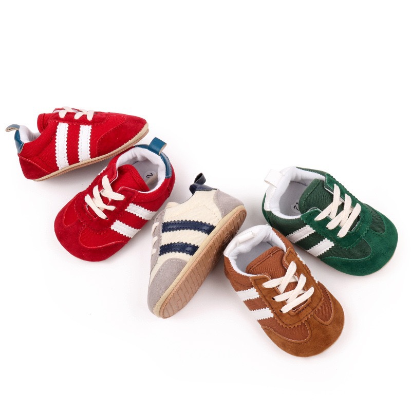 Newborn Kids Canvas Sneakers Casual Striped Baby Boy Girl Rubber Soft Sole Toddler Crib Shoes 0-18M Baby First Walkers