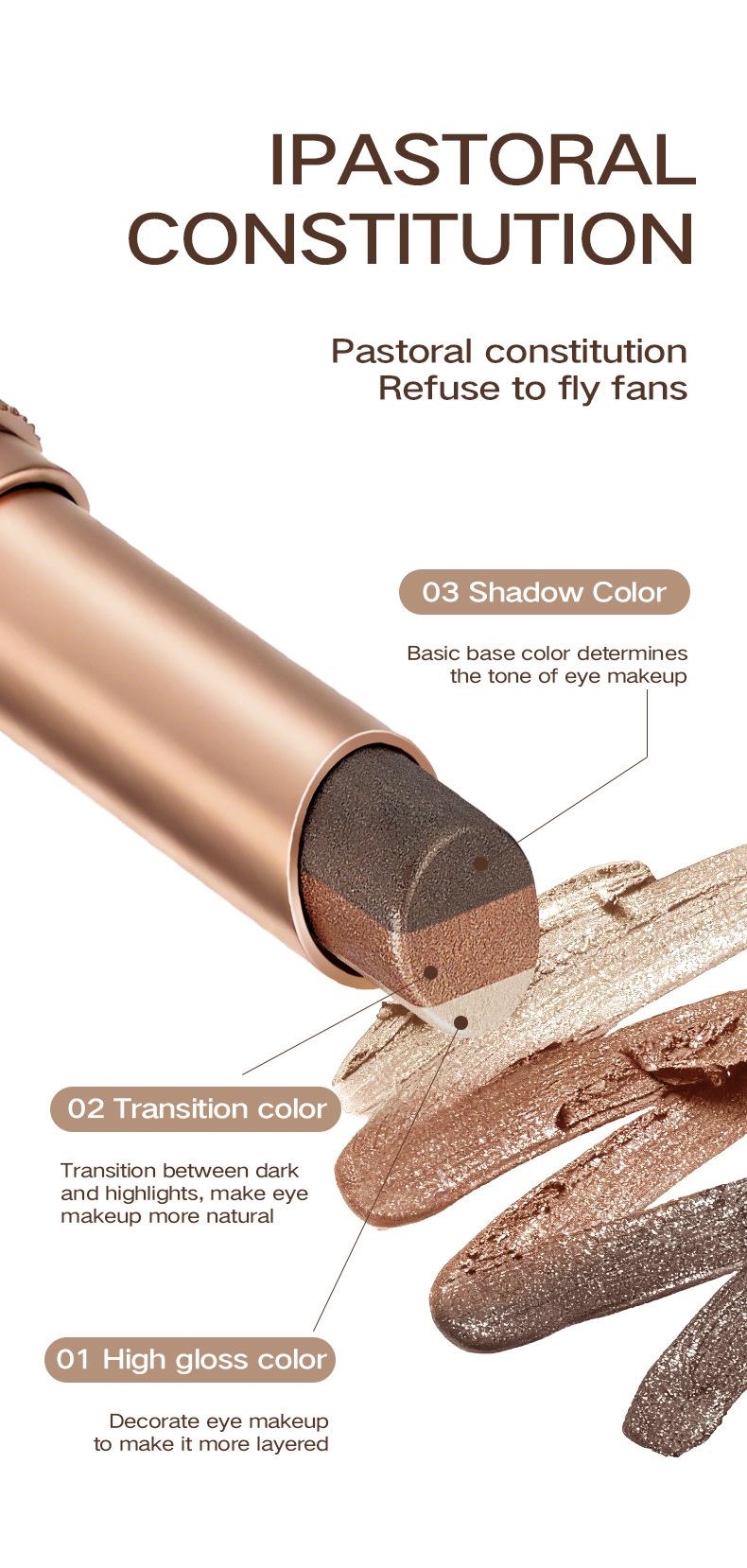 1PC Three Color Eye Shadow Stick, Matte, Fine Flash, low Saturation, Natural Pearl, a Touch of Color Changing eye Shadow Stick view 10