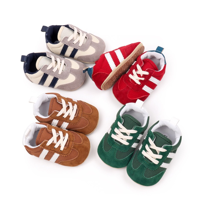 Newborn Kids Canvas Sneakers Casual Striped Baby Boy Girl Rubber Soft Sole Toddler Crib Shoes 0-18M Baby First Walkers