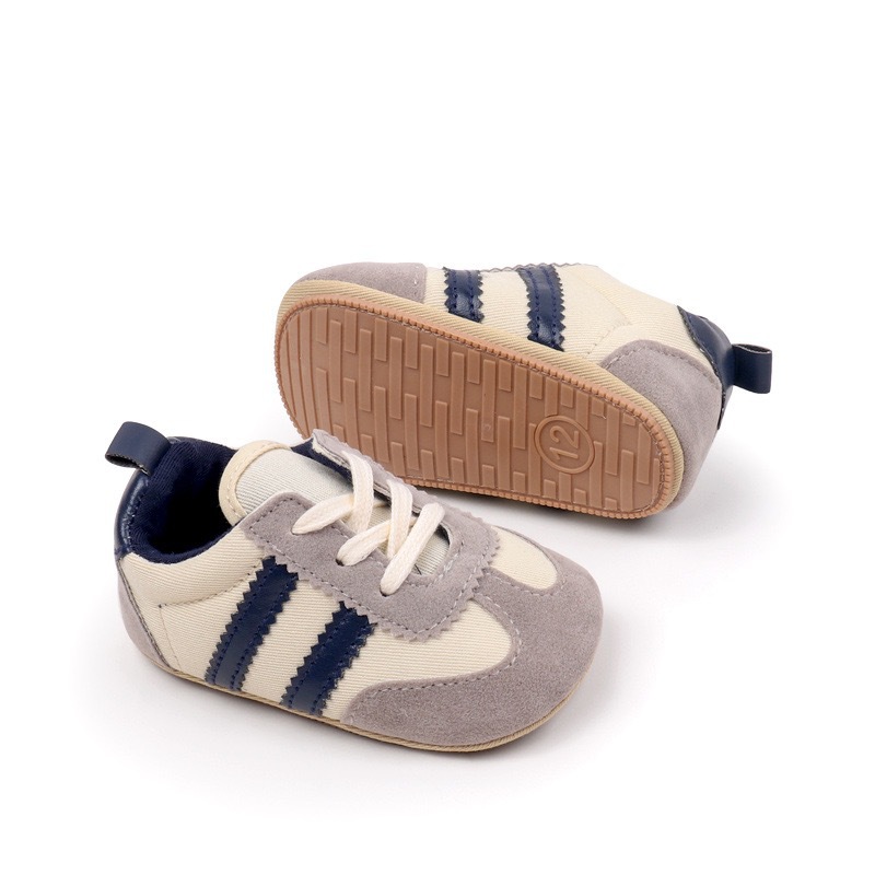 Newborn Kids Canvas Sneakers Casual Striped Baby Boy Girl Rubber Soft Sole Toddler Crib Shoes 0-18M Baby First Walkers
