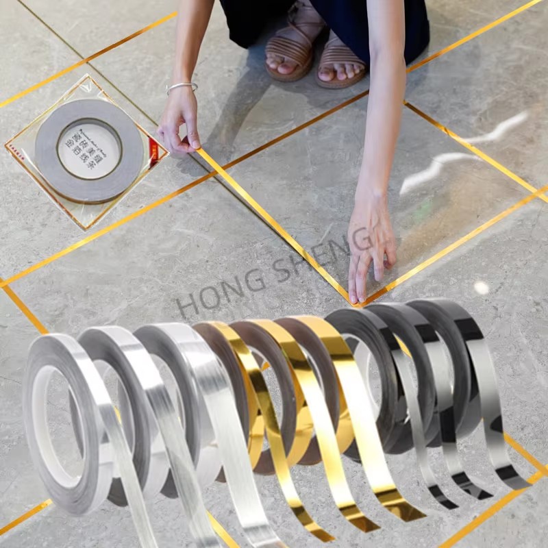 2cm*50m--50m/Roll Brushed Gold Silver Floor Edging Waterproof Seam Wall Stickers Wall Gap home decoration Self-adhesive