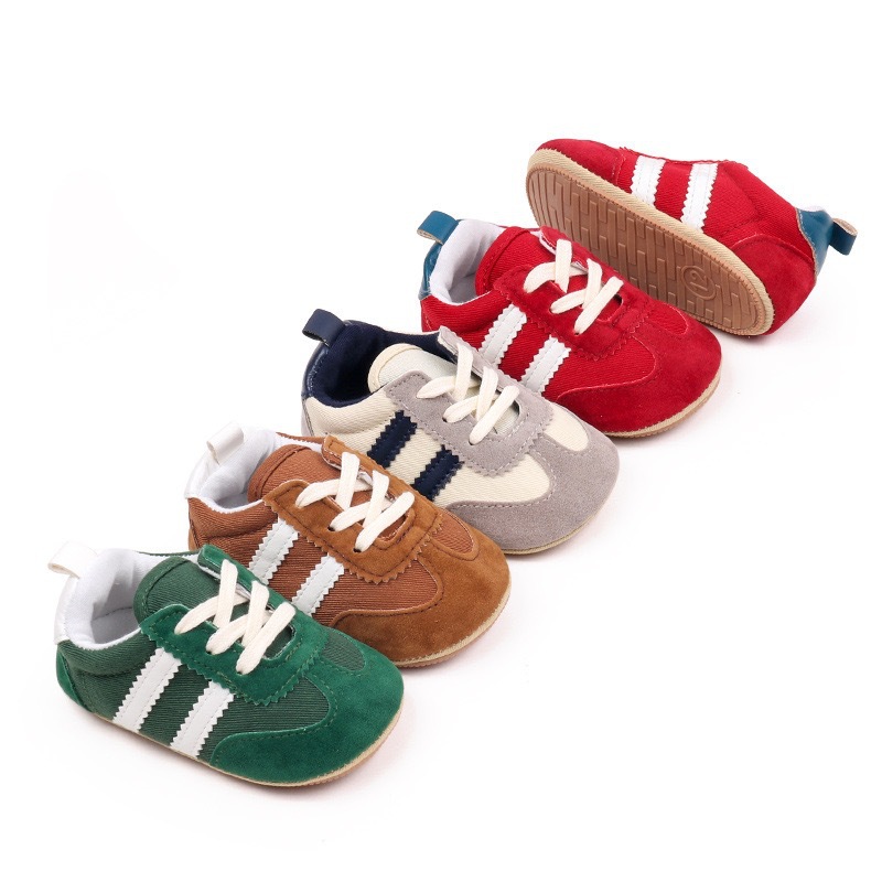 Newborn Kids Canvas Sneakers Casual Striped Baby Boy Girl Rubber Soft Sole Toddler Crib Shoes 0-18M Baby First Walkers