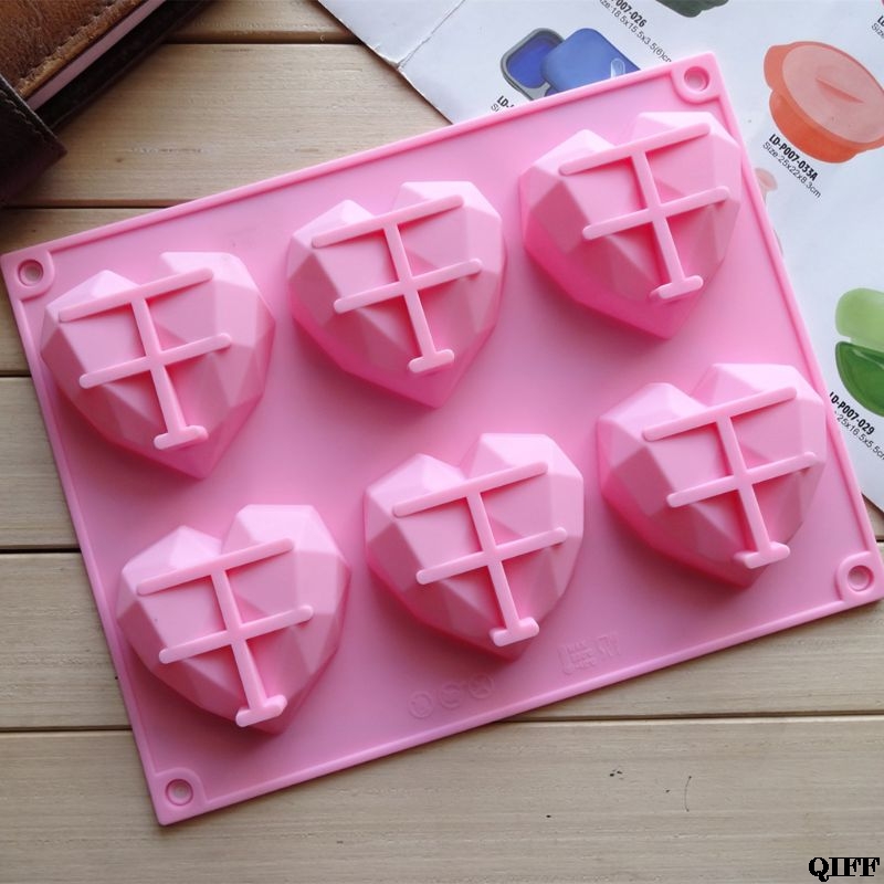 3D Love Heart Diamond Shaped Rectangular Silicone DIY Mold Mousse Cake Chocolate Soap Mould APR28 E-448