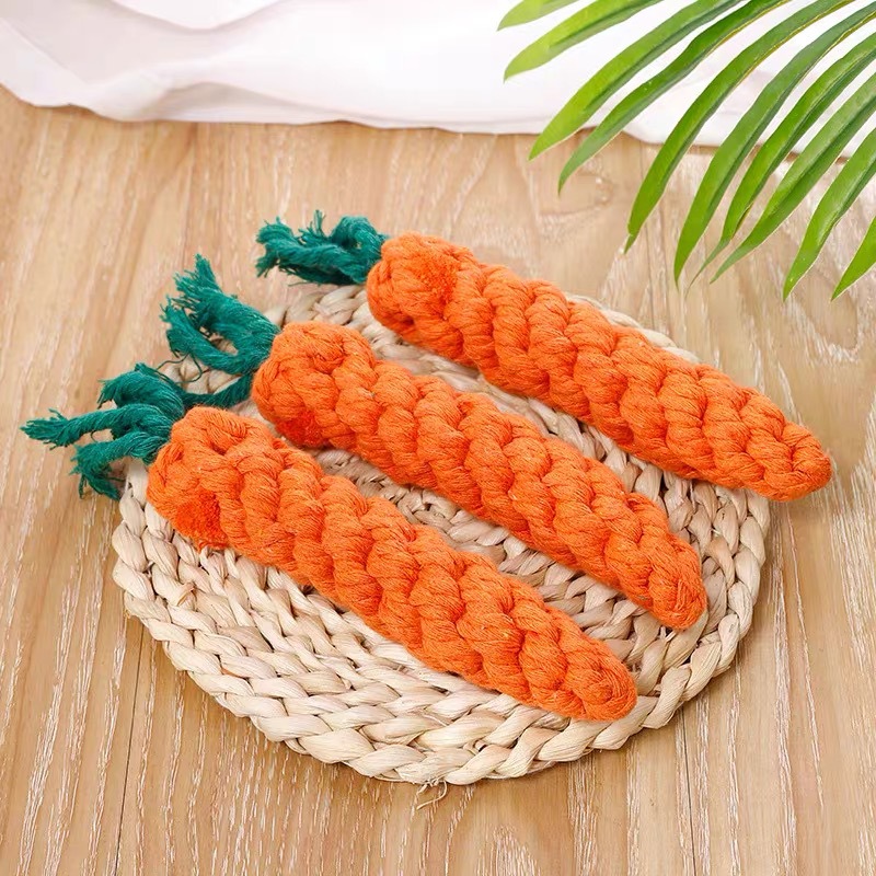 Carrot Shape Rope Knot Dog Toys Bite Resistant Chew Toys For Puppy Teeth Grinding Interactive Tug Of War Play Toys Pet Supplies