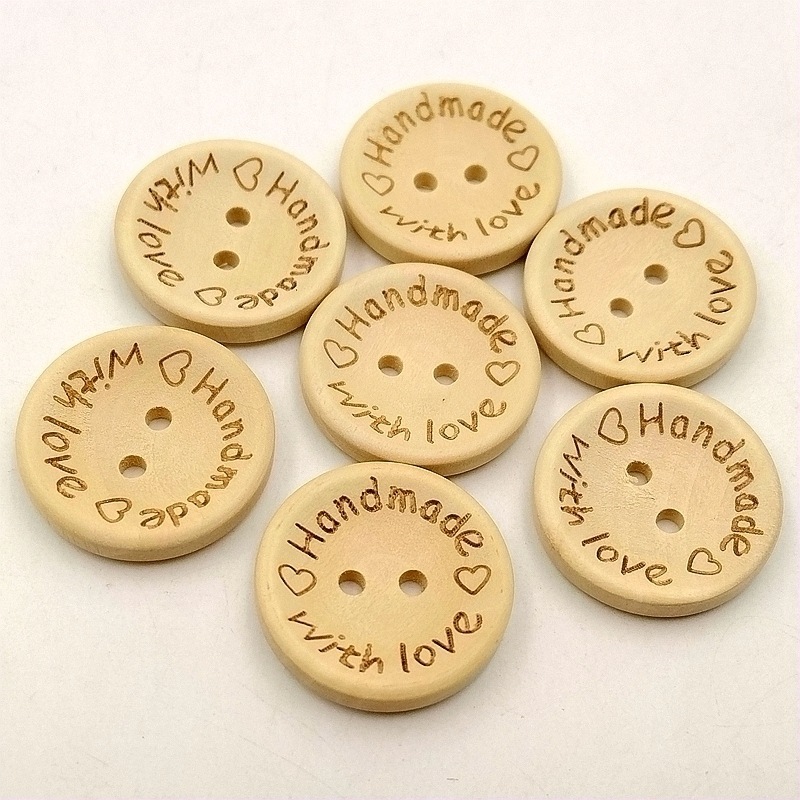 50Pieces/lot 15/20/25mm Natural Wood Buttons Handmade Love Letter Wooden Button Craft DIY Knitting Baby Apparel Accessories