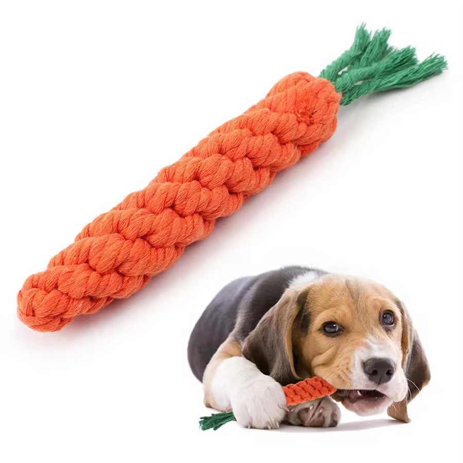 Carrot Shape Rope Knot Dog Toys Bite Resistant Chew Toys For Puppy Teeth Grinding Interactive Tug Of War Play Toys Pet Supplies