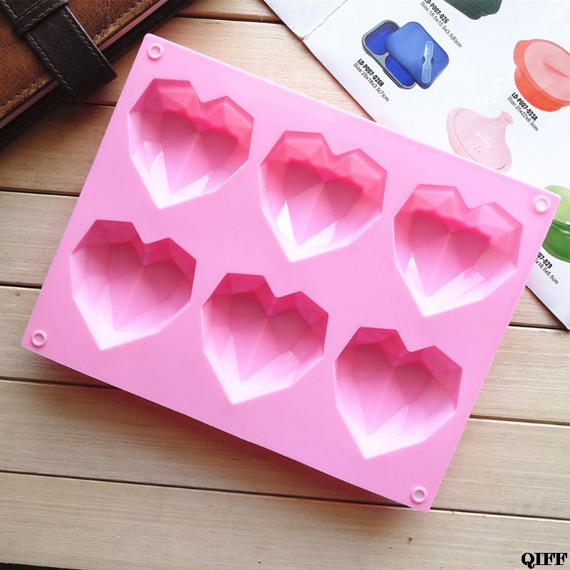 3D Love Heart Diamond Shaped Rectangular Silicone DIY Mold Mousse Cake Chocolate Soap Mould APR28 E-448