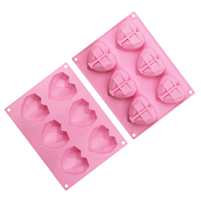 3D Love Heart Diamond Shaped Rectangular Silicone DIY Mold Mousse Cake Chocolate Soap Mould APR28 E-448