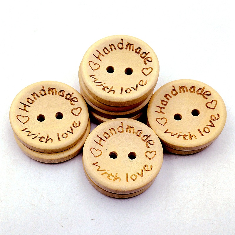 50Pieces/lot 15/20/25mm Natural Wood Buttons Handmade Love Letter Wooden Button Craft DIY Knitting Baby Apparel Accessories