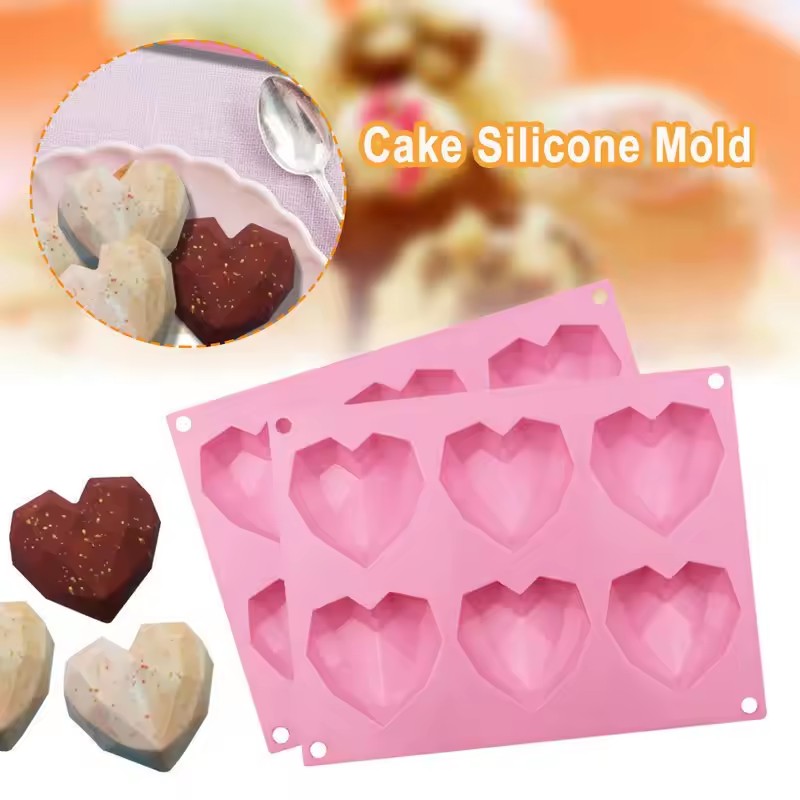 3D Love Heart Diamond Shaped Rectangular Silicone DIY Mold Mousse Cake Chocolate Soap Mould APR28 E-448