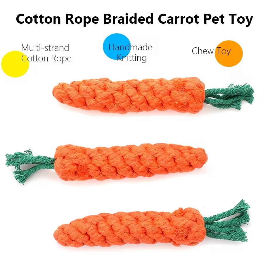 Carrot Shape Rope Knot Dog Toys Bite Resistant Chew Toys For Puppy Teeth Grinding Interactive Tug Of War Play Toys Pet Supplies