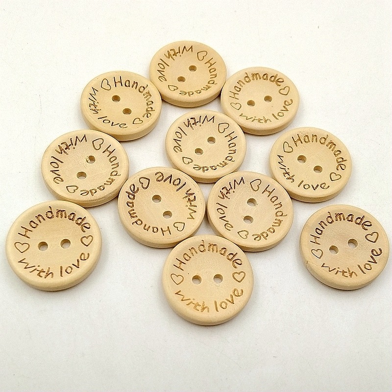 50Pieces/lot 15/20/25mm Natural Wood Buttons Handmade Love Letter Wooden Button Craft DIY Knitting Baby Apparel Accessories