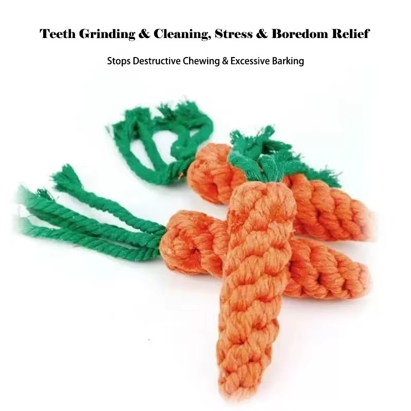 Carrot Shape Rope Knot Dog Toys Bite Resistant Chew Toys For Puppy Teeth Grinding Interactive Tug Of War Play Toys Pet Supplies