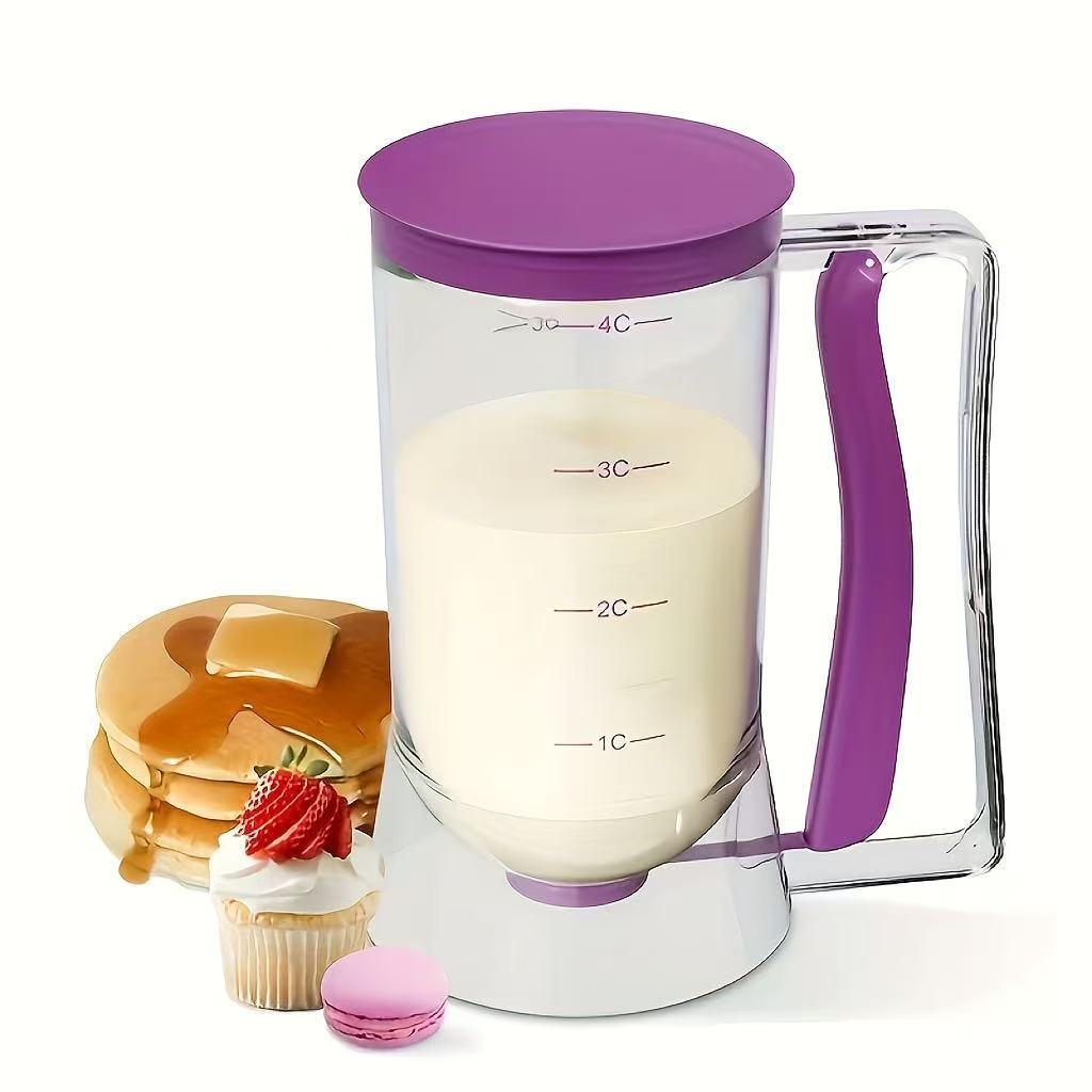 Durable 900ml Batter Separator Dispenser with Measuring Label Squeeze Handle for Pancake Cookie Cake Waffle Batter Storage