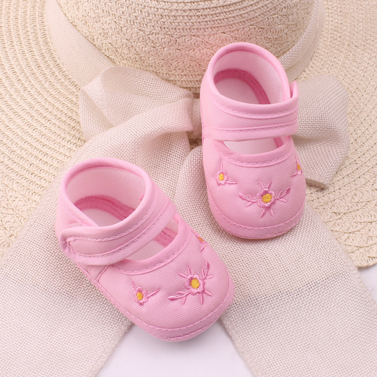 Cotton Fabric Baby Shoes Non-Slip Soft-Soled Walking Shoe Flower Embroidery Newborn Sandals Summer Kids Girl Footwear 0-1Year