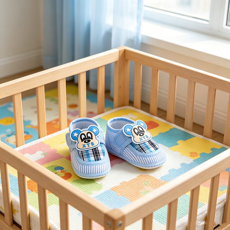 Cute Cartoon Patch Infant Soft Sole Shoes, Stripe Patch Light Anti-slip Crib Shoes for Newborn Boys Girls Spring Autumn