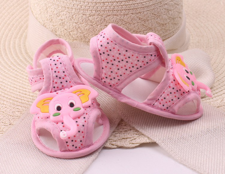 Polka Dot 3D Elephant Baby Sandals, Closed Toe Light Breathable Soft Sole Summer Crib Shoes for Infants 0-1 Year Old