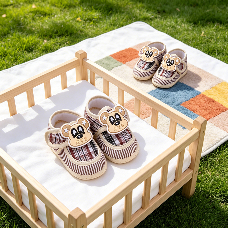 Cute Cartoon Patch Infant Soft Sole Shoes, Stripe Patch Light Anti-slip Crib Shoes for Newborn Boys Girls Spring Autumn