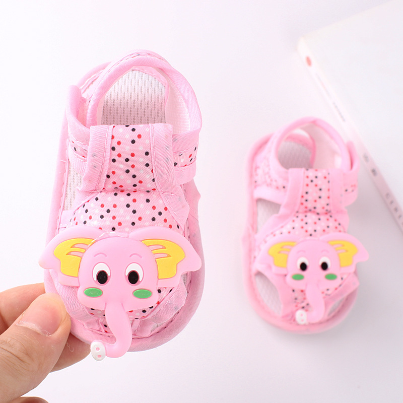 Polka Dot 3D Elephant Baby Sandals, Closed Toe Light Breathable Soft Sole Summer Crib Shoes for Infants 0-1 Year Old