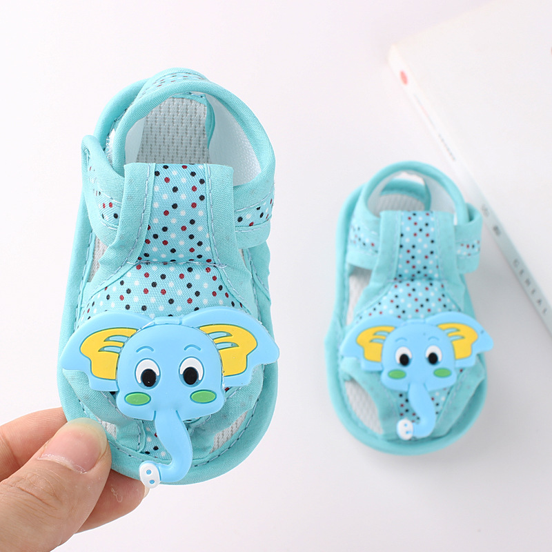 Polka Dot 3D Elephant Baby Sandals, Closed Toe Light Breathable Soft Sole Summer Crib Shoes for Infants 0-1 Year Old
