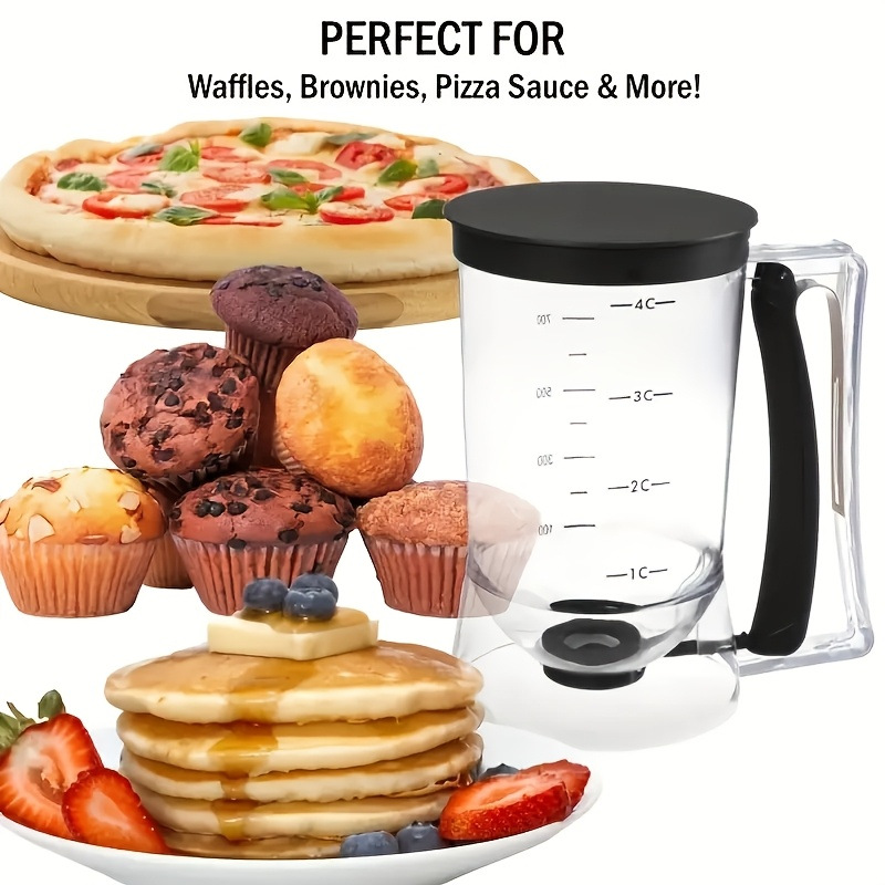 Durable 900ml Batter Separator Dispenser with Measuring Label Squeeze Handle for Pancake Cookie Cake Waffle Batter Storage
