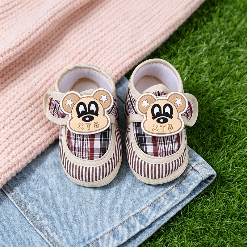 Cute Cartoon Patch Infant Soft Sole Shoes, Stripe Patch Light Anti-slip Crib Shoes for Newborn Boys Girls Spring Autumn