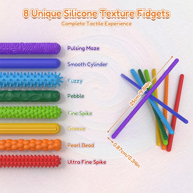 8pcs EDC Fidget Sensory Sticks Toys, Worry Balls Autism Calming Kid Adults Anxiety Relief Stress Sensory Toy, Christmas Gifts