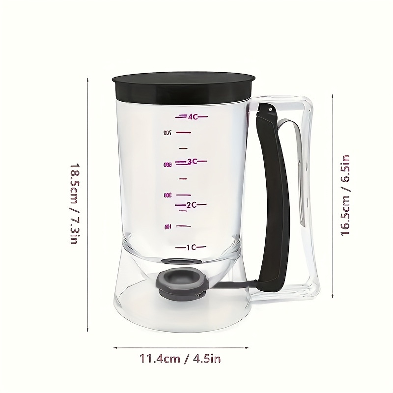 Durable 900ml Batter Separator Dispenser with Measuring Label Squeeze Handle for Pancake Cookie Cake Waffle Batter Storage