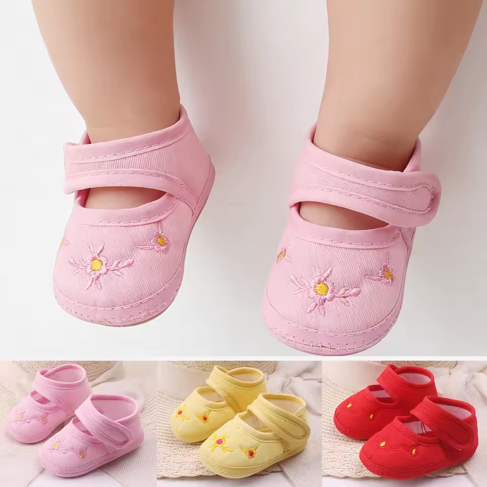 Cotton Fabric Baby Shoes Non-Slip Soft-Soled Walking Shoe Flower Embroidery Newborn Sandals Summer Kids Girl Footwear 0-1Year