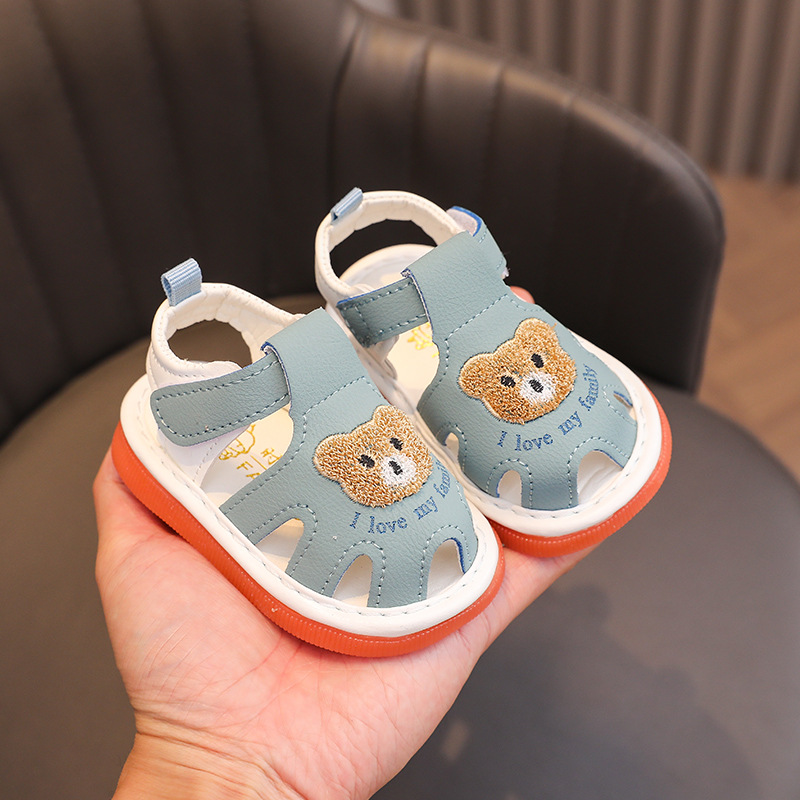 Summer Toddler Sandals 0-2 Years Children Whistle Shoe infant Sandals Baby boy Girl Cartoon Soft Sole toe Anti-collision Sandals