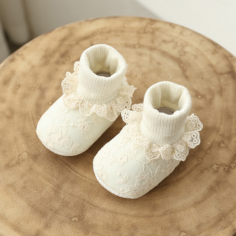 Winter Baby With Plush Front Step Cotton Shoes 0-1 Year Old Female Baby Warm and Sweet Princess Shoes Baby Cotton Shoes Socks