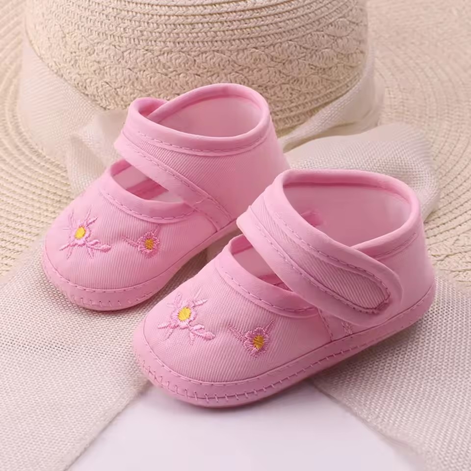 Cotton Fabric Baby Shoes Non-Slip Soft-Soled Walking Shoe Flower Embroidery Newborn Sandals Summer Kids Girl Footwear 0-1Year