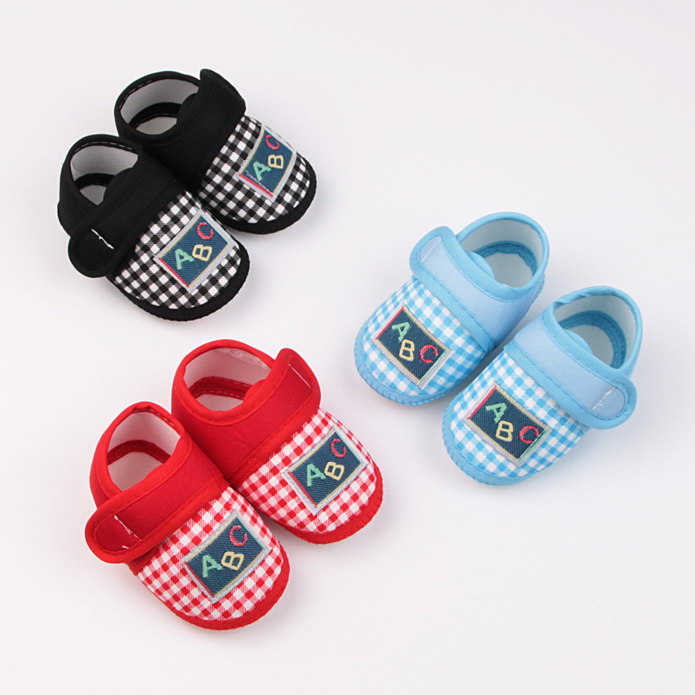 0-12months Baby Girls Boys Walking Shoes Cute Plaid Shoes Comfortable Non Slip Flats Shoes with