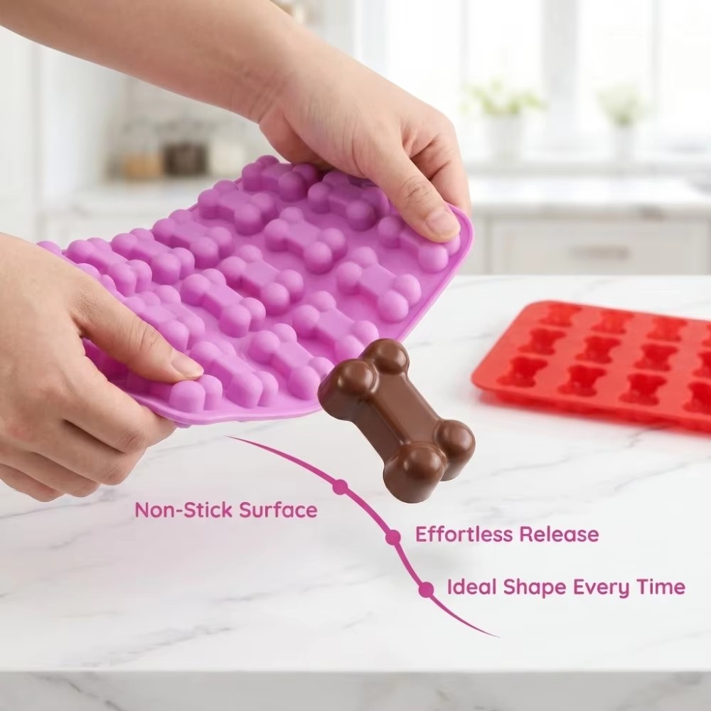 1Pc Silicone 18 Continuous Dog Bone Mold Baking DIY Cake Flip Sugar Biscuit Chocolate Ice Grid Mold Fire Paint Wax Mold