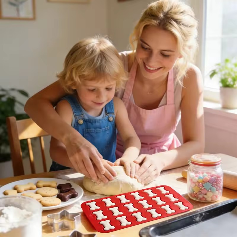 1Pc Silicone 18 Continuous Dog Bone Mold Baking DIY Cake Flip Sugar Biscuit Chocolate Ice Grid Mold Fire Paint Wax Mold