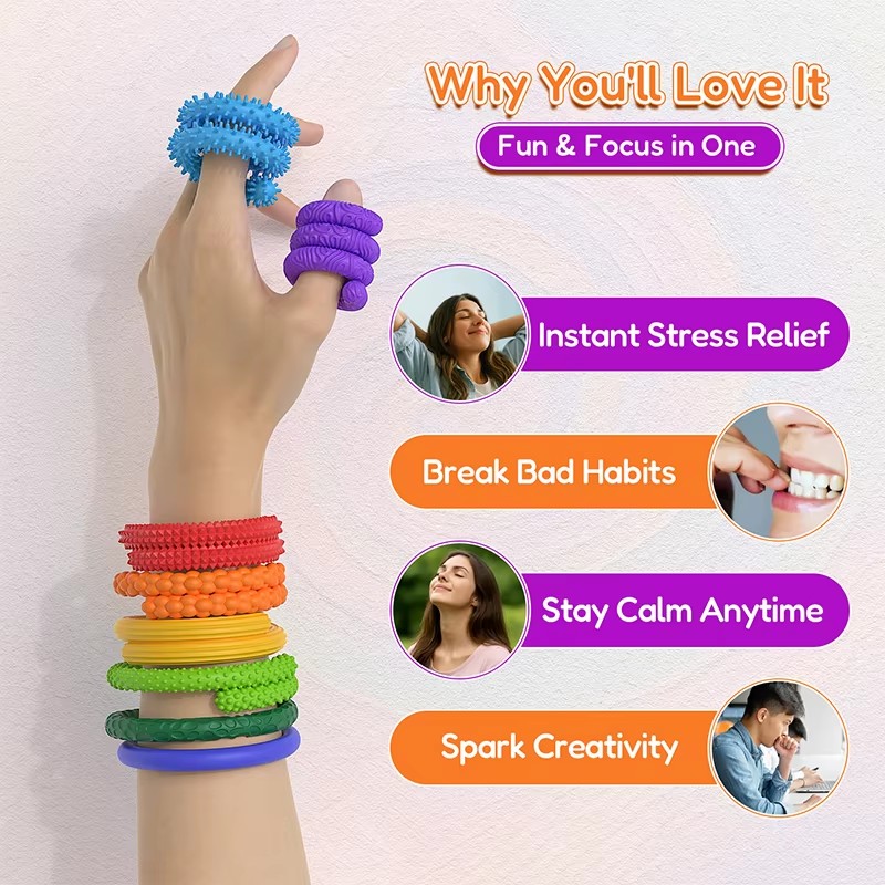 8pcs EDC Fidget Sensory Sticks Toys, Worry Balls Autism Calming Kid Adults Anxiety Relief Stress Sensory Toy, Christmas Gifts