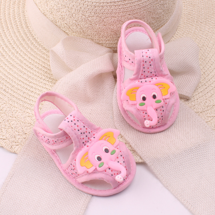 Polka Dot 3D Elephant Baby Sandals, Closed Toe Light Breathable Soft Sole Summer Crib Shoes for Infants 0-1 Year Old