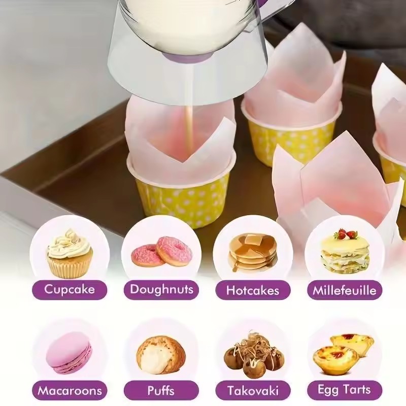 Durable 900ml Batter Separator Dispenser with Measuring Label Squeeze Handle for Pancake Cookie Cake Waffle Batter Storage