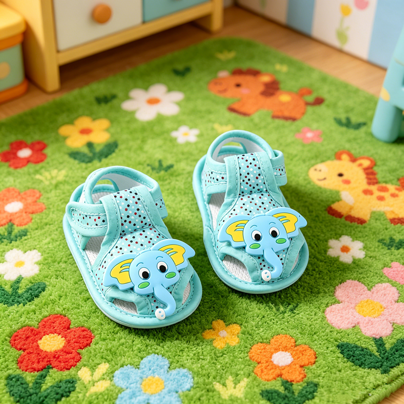 Polka Dot 3D Elephant Baby Sandals, Closed Toe Light Breathable Soft Sole Summer Crib Shoes for Infants 0-1 Year Old
