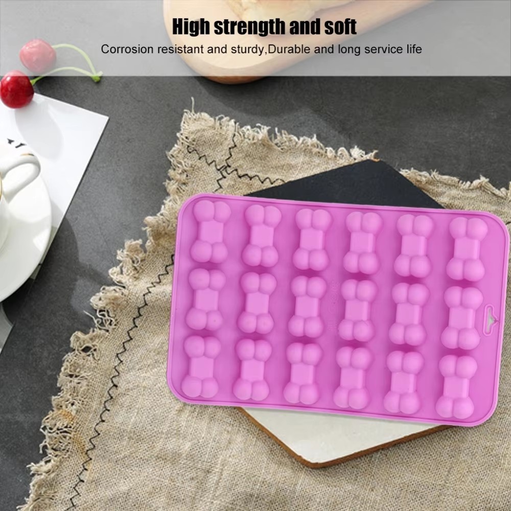 1Pc Silicone 18 Continuous Dog Bone Mold Baking DIY Cake Flip Sugar Biscuit Chocolate Ice Grid Mold Fire Paint Wax Mold