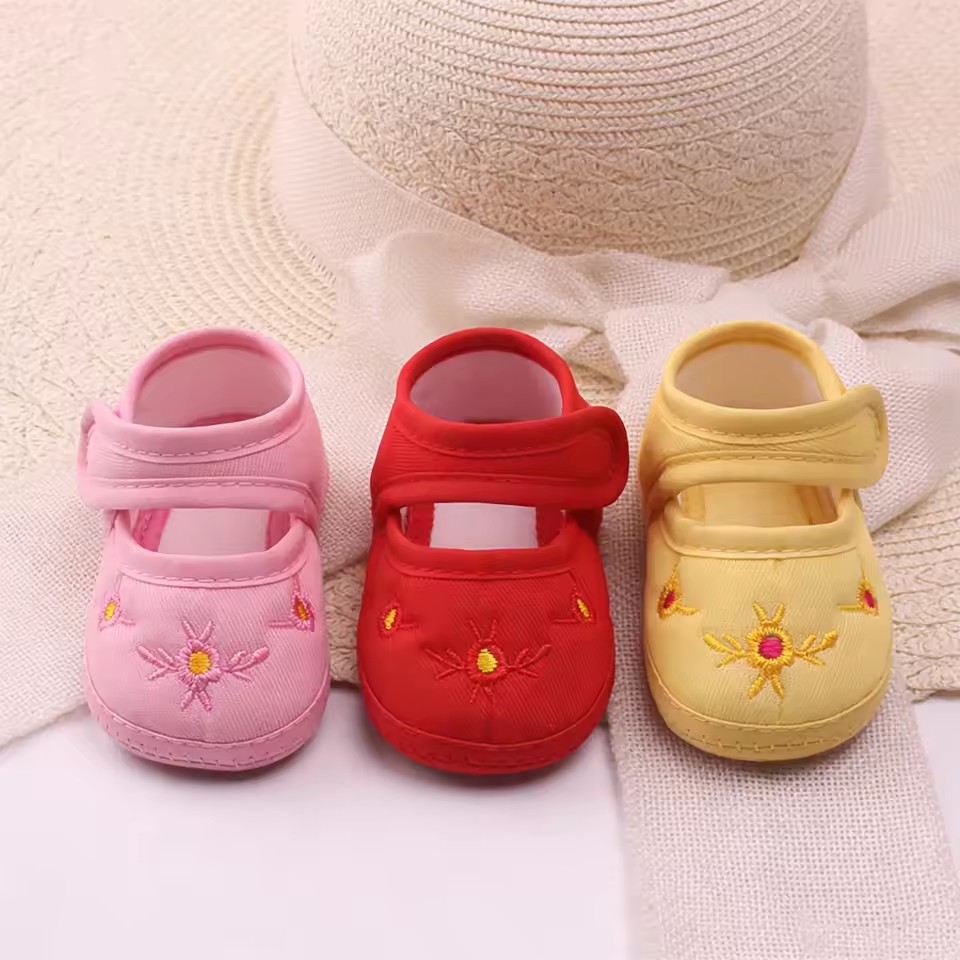 Cotton Fabric Baby Shoes Non-Slip Soft-Soled Walking Shoe Flower Embroidery Newborn Sandals Summer Kids Girl Footwear 0-1Year