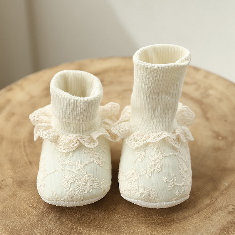 Winter Baby With Plush Front Step Cotton Shoes 0-1 Year Old Female Baby Warm and Sweet Princess Shoes Baby Cotton Shoes Socks
