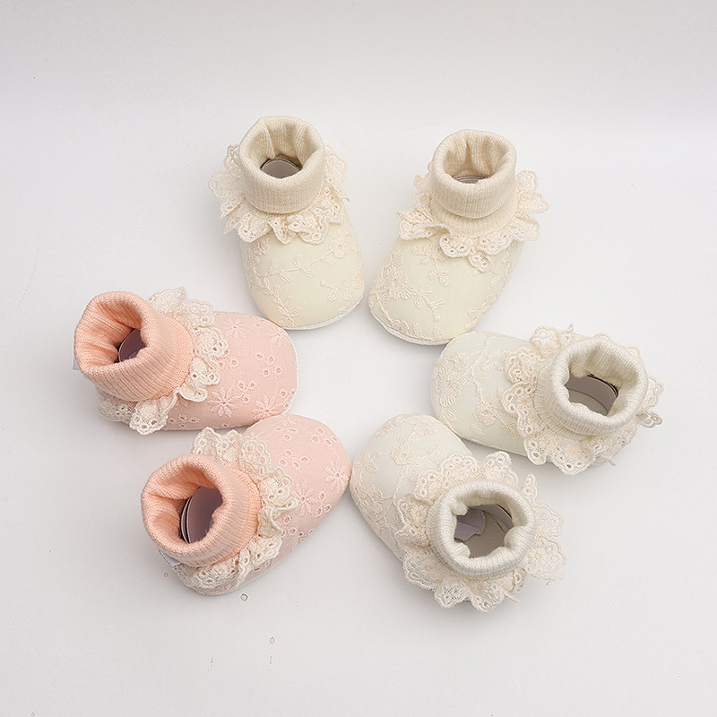 Winter Baby With Plush Front Step Cotton Shoes 0-1 Year Old Female Baby Warm and Sweet Princess Shoes Baby Cotton Shoes Socks