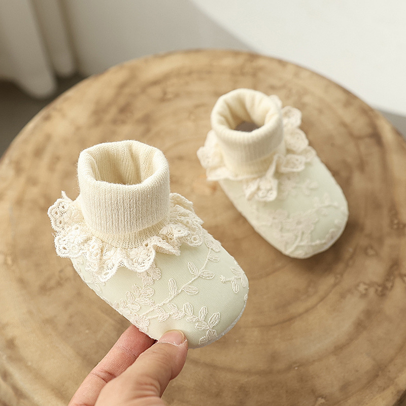 Winter Baby With Plush Front Step Cotton Shoes 0-1 Year Old Female Baby Warm and Sweet Princess Shoes Baby Cotton Shoes Socks