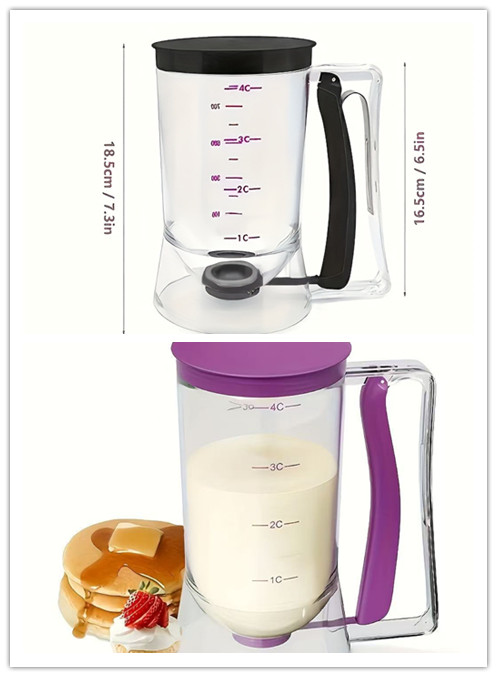 Durable 900ml Batter Separator Dispenser with Measuring Label Squeeze Handle for Pancake Cookie Cake Waffle Batter Storage
